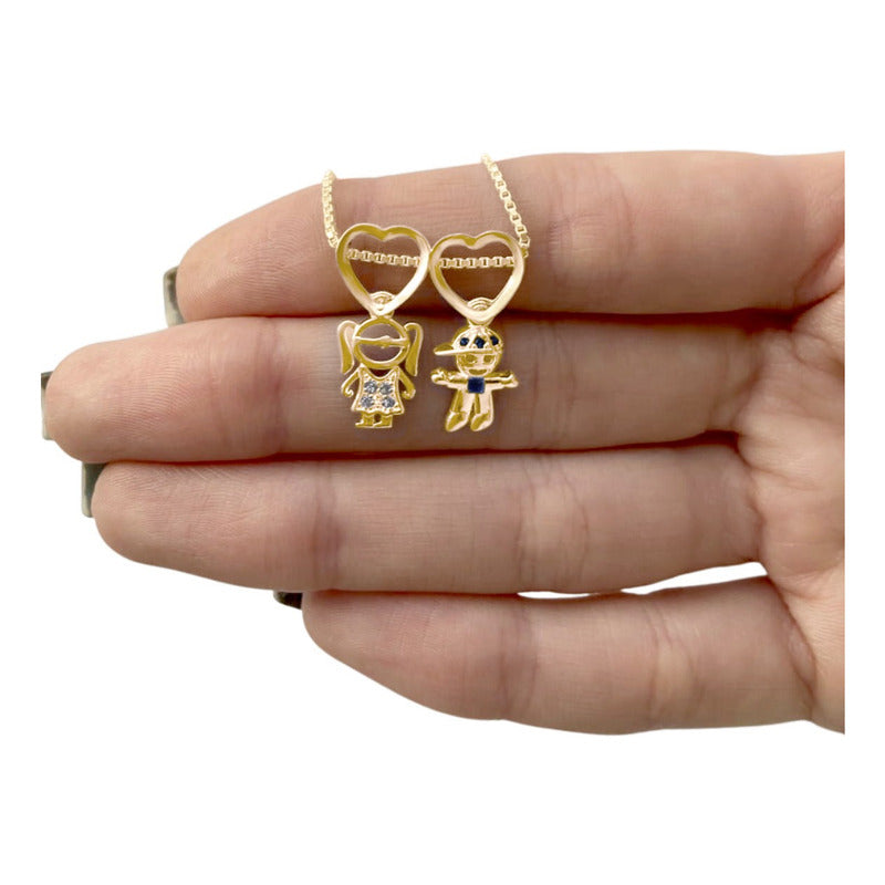 Colar Canga 1 Menino E 1 Menina - Prata 925 Dourada Ouro 18k