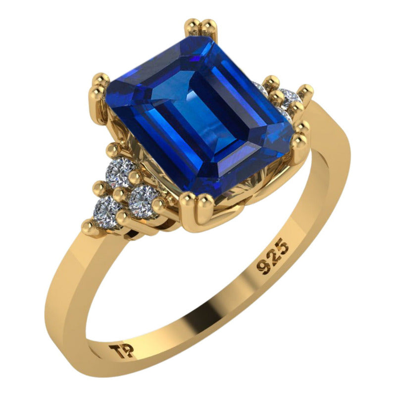 Anel Vintage Clássico Prata 925 Dourada 18k Safira