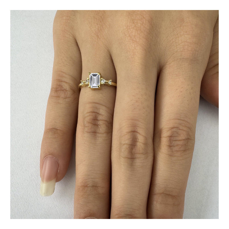 Anel Viena Retangular Prata 925 Dourada 18k - Zircônia