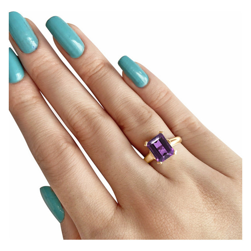 Anel Vintage Ametista Prata 925 Dourada Ouro 18k- Feminino