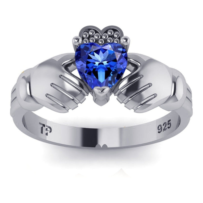Anel De Prata 925 Claddagh Safira - Exclusivo