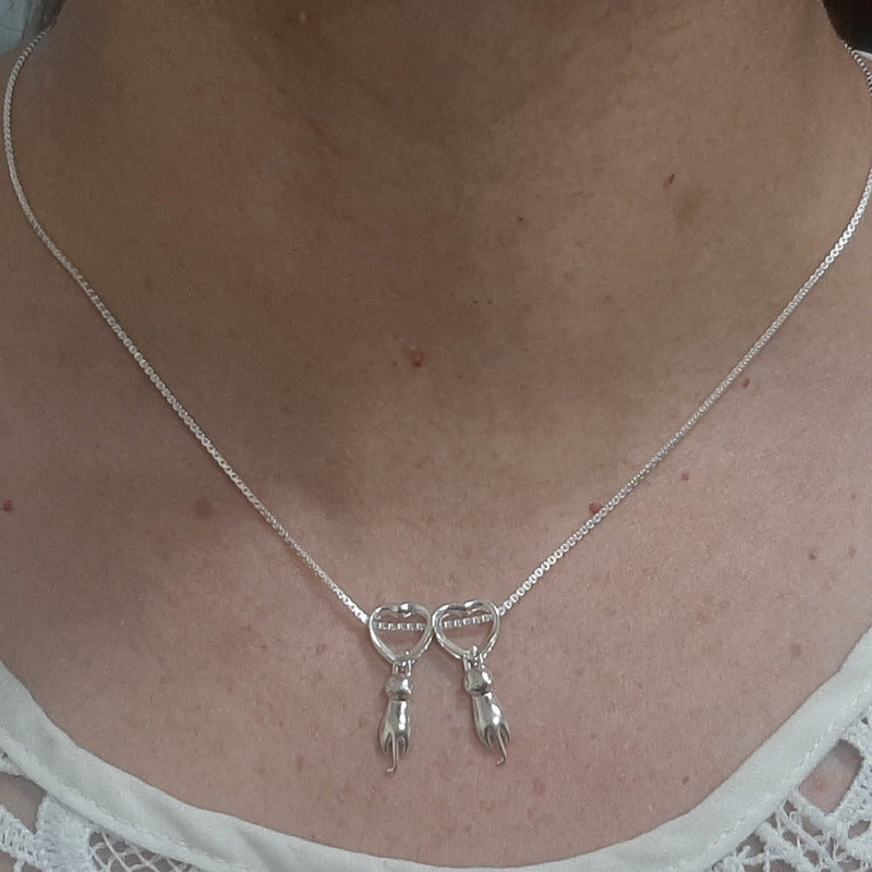 Colar Pura Prata 925 Canga 2 Gatinhos - Exclusivo