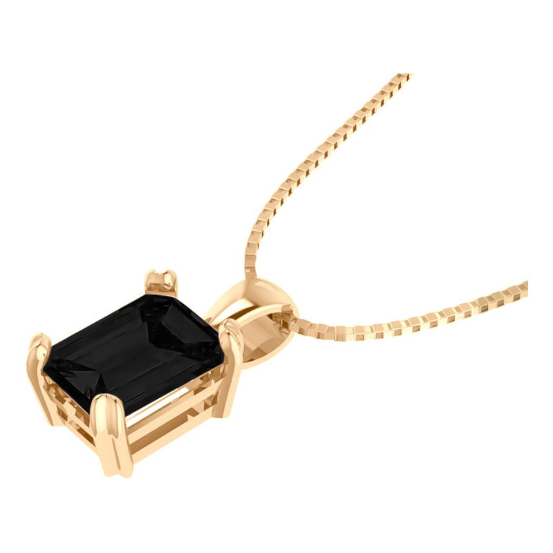 Colar Pingente Retangular Prata 925 Dourada 18k - Black Ônix