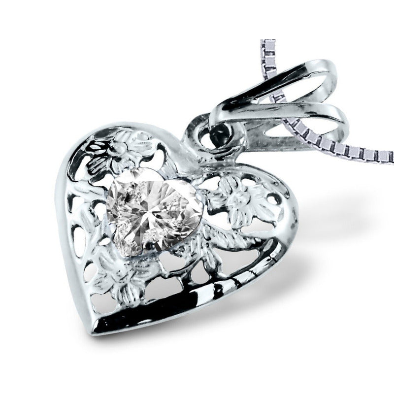 Colar Filigrana Coração Prata 925 Zirconia - Exclusivo