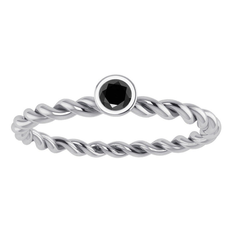 Anel Pura Prata 925 Solitário Torcido Black Onix- Exclusivo
