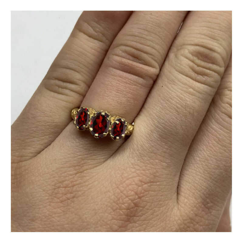 Anel Filigrana Vintage Prata 925 Dourado 18k Granada Oval