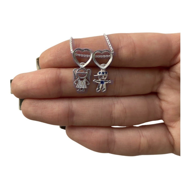 Colar Pura Prata 925 Canga Menino E Menina - Exclusivo