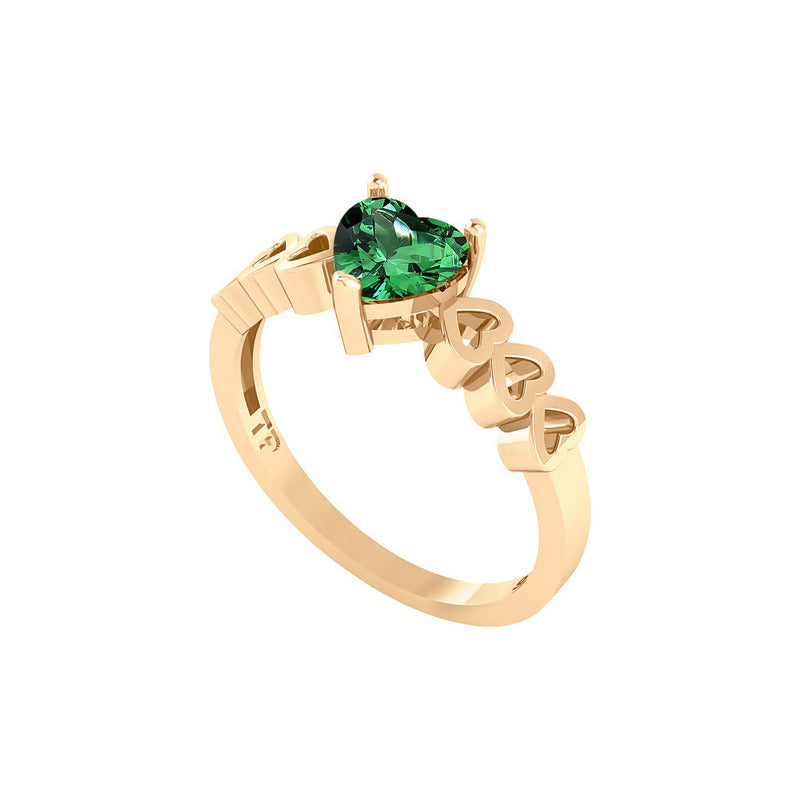 Anel Luxo Coração Prata 925 Dourada A Ouro 18k - Esmeralda
