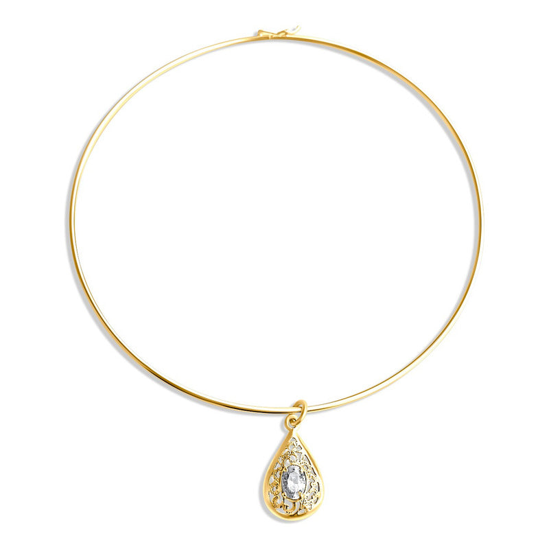 Colar Choker Filigrana Prata 925 Dourada 18k - Zircônia Gota