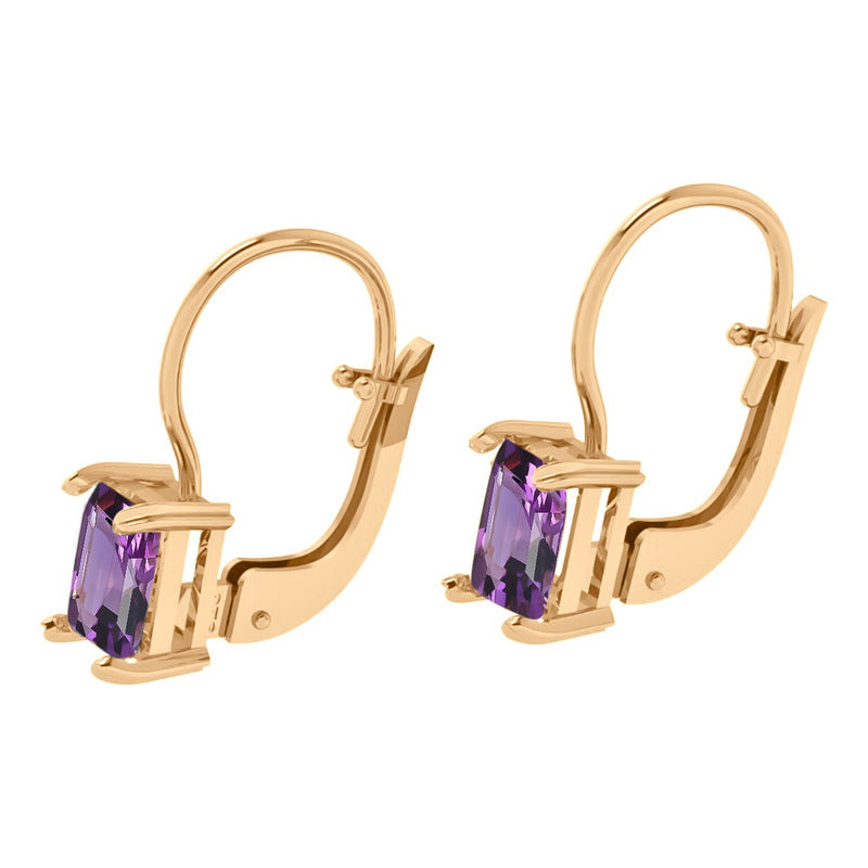 Brinco Trava Retangular Prata 925 Dourada Ouro 18k- Roxa