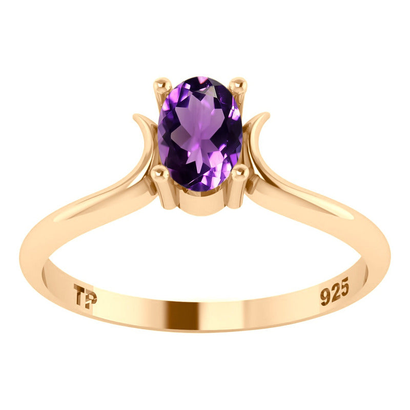 Anel Roma Solitário Prata 925 Dourada Ouro 18k - Ametista