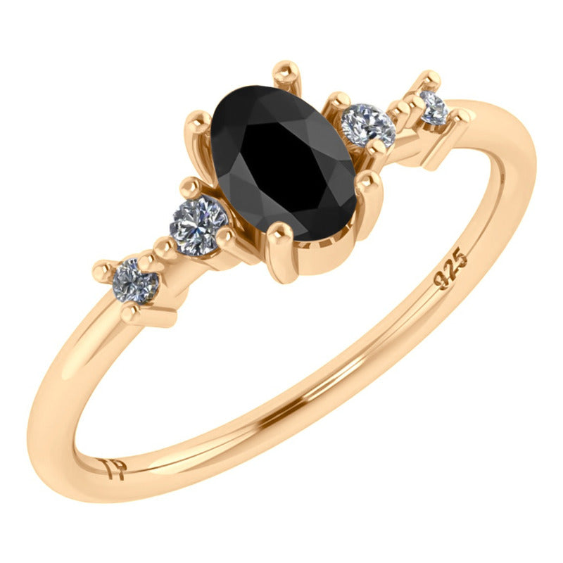 Anel London De Prata 925 Dourada Ouro 18k - Black Ônix