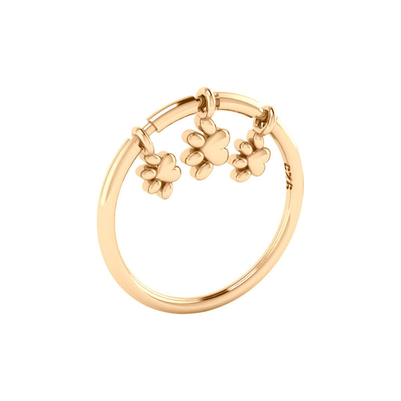 Anel Pingentes Três Patinhas Prata 925 Dourada Ouro 18k