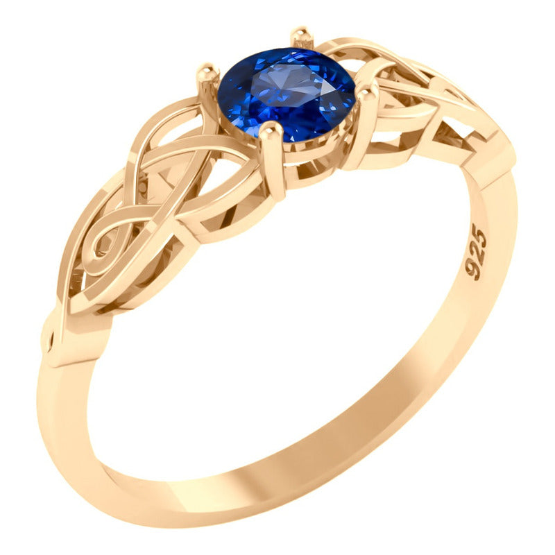 Anel Solitário Celta Knot Prata 925 Dourada 18k - Safira