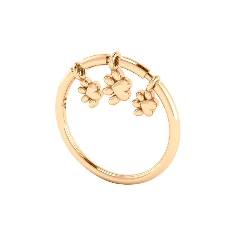 Anel Pingentes Três Patinhas Prata 925 Dourada Ouro 18k