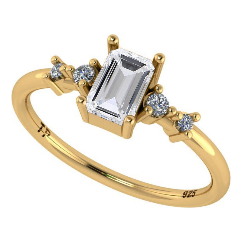 Anel Viena Retangular Prata 925 Dourada 18k - Zircônia