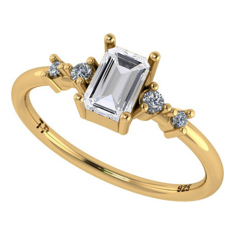 Anel Viena Retangular Prata 925 Dourada 18k - Zircônia