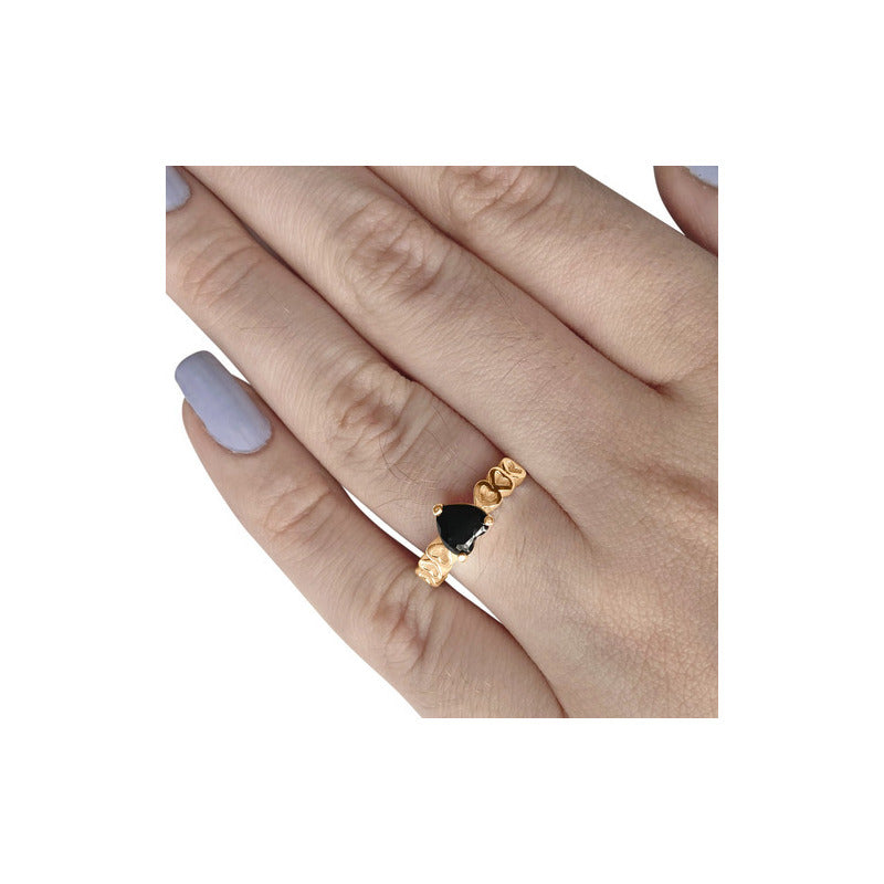 Anel Luxo Coração Prata 925 Dourada A Ouro 18k - Onix