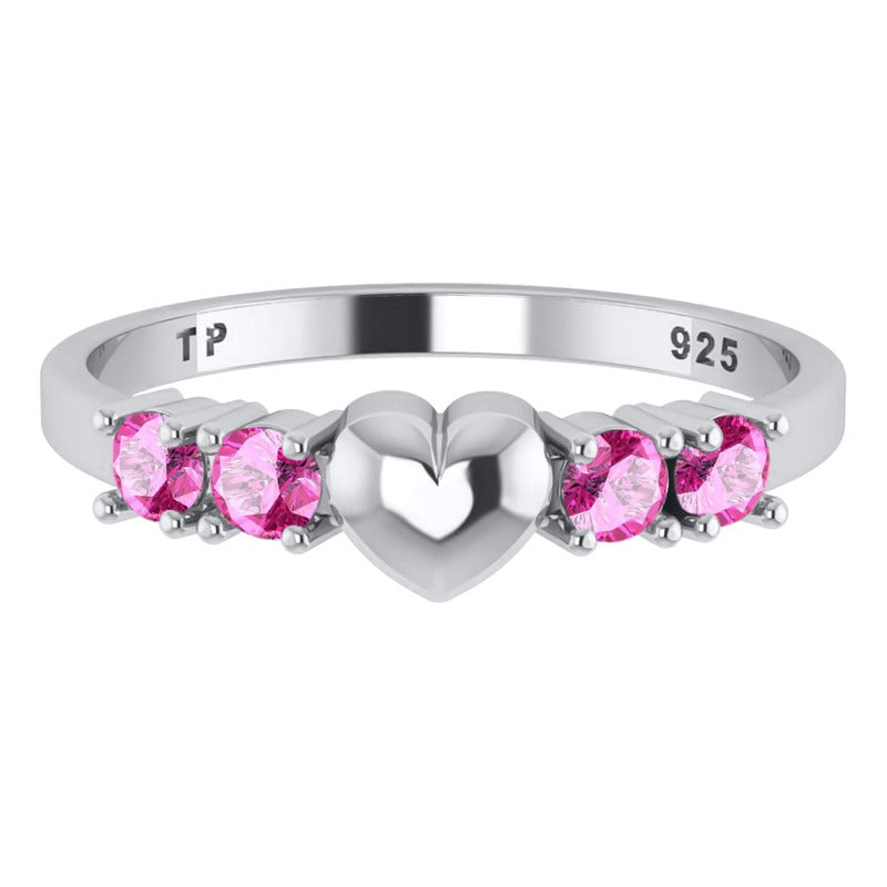 Solid Heart Ring In Pure 925 Silver - Pink Sapphire