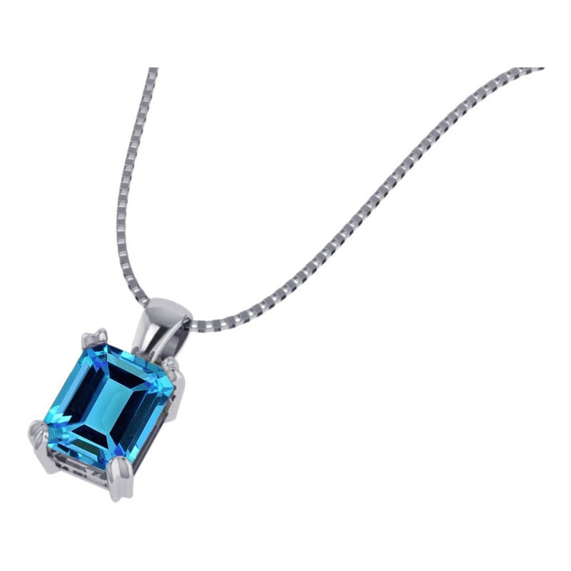 Colar Prata 925 Retangular Azul Topázio: Exclusivo