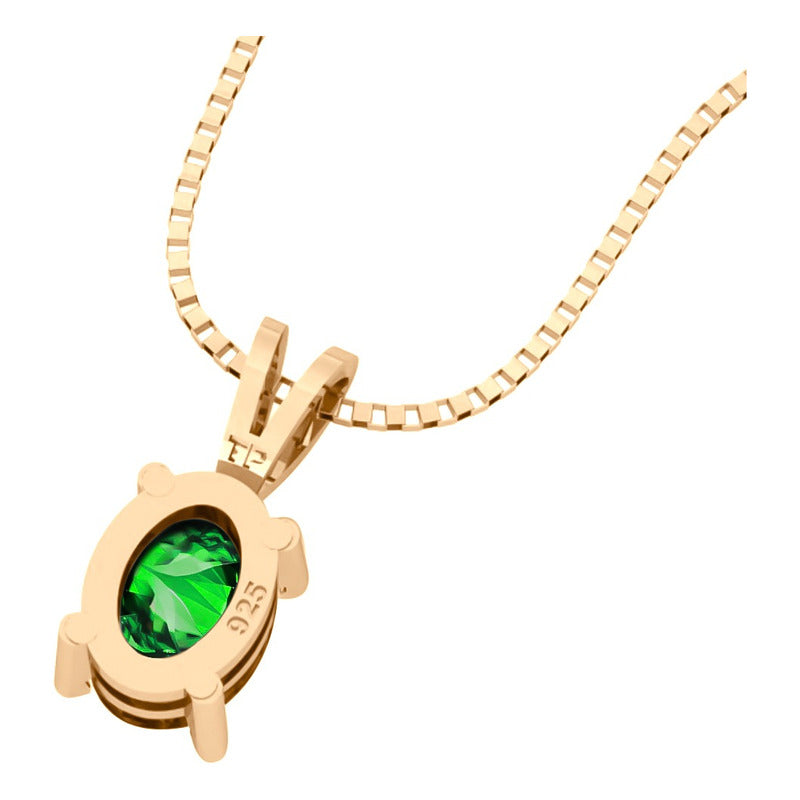 Colar Pingente Oval Prata 925 Dourada 18k - Esmeralda