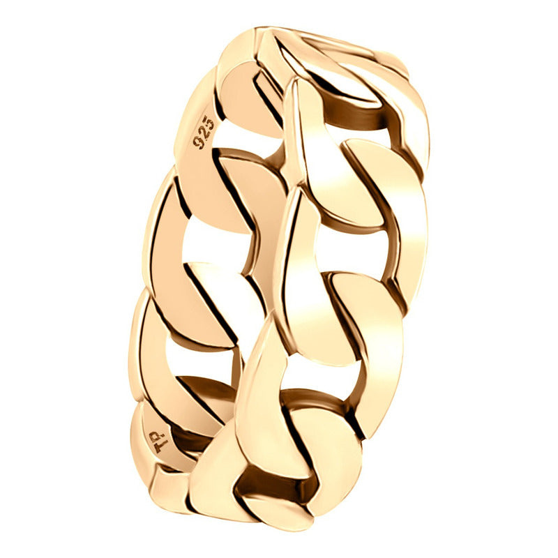 Anel Elos De Corrente Prata 925 Dourada Ouro 18k