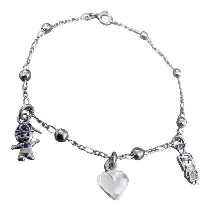 Pulseira Prata 925 Bolinha 3mm - Pingentes Menino E Menina