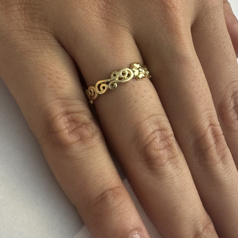 Anel Arabesco Prata 925 Dourada 18k - Exclusivo