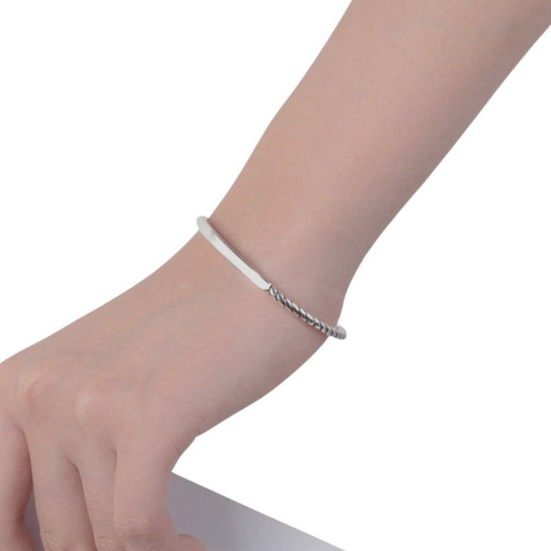 Pulseira Bracelete Prata 925 Torcido Rígido Maciço - Aberto