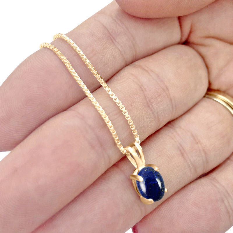 Colar Lápis-lazúli Prata 925 Dourada 18k Oval Veneziana