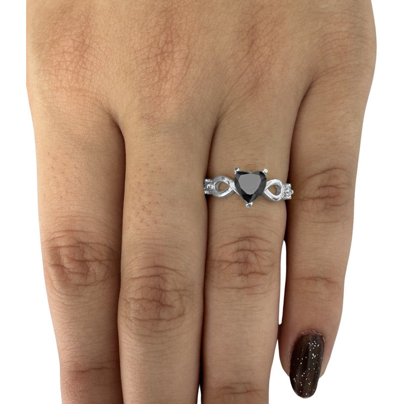 Anel Prata 925 Infinito Amor Coração - Black Onix