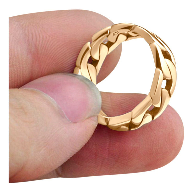 Anel Elos De Corrente Prata 925 Dourada Ouro 18k