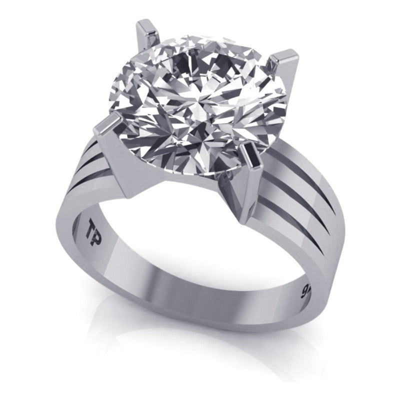 Anel Solitário Zirconia Grande Pura Prata 925 - Exclusivo