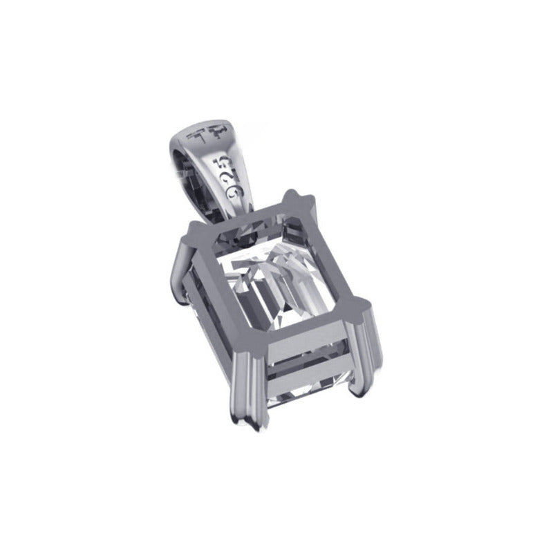 Pingente Prata 925 Retangular Zirconia Unissex - Exclusivo