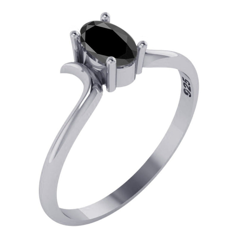 Anel Black Onix Natural Pura Prata 925 Solitário - Feminino