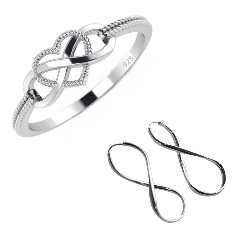 Kit Anel E Argola Infinito Amor Pura Prata 925- Melhor Preço