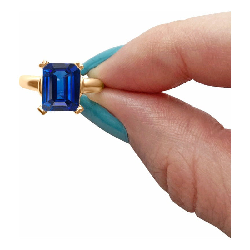Anel Vintage Safira Prata 925 Dourada Ouro 18k - Feminino