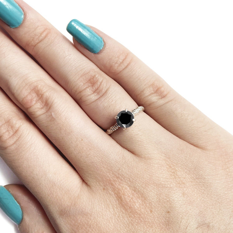 Anel Solitário Black Onix De Pura Prata 925 Torcido - Exclusivo- Compre Joias Direto Da Fábrica E Economize Dinheiro