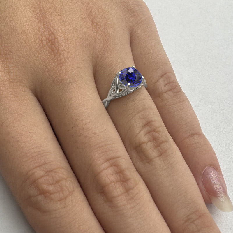 Anel Prata 925 Celta Knot Trinity Safira Azul - Feminino