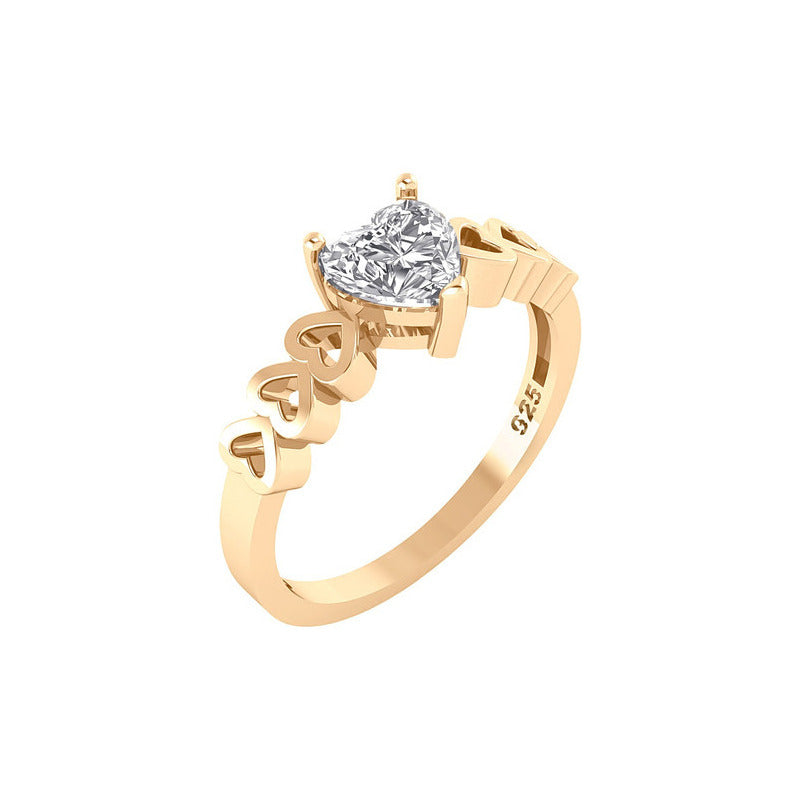 Anel Luxo Coração Prata 925 Dourada A Ouro 18k - Zircônia