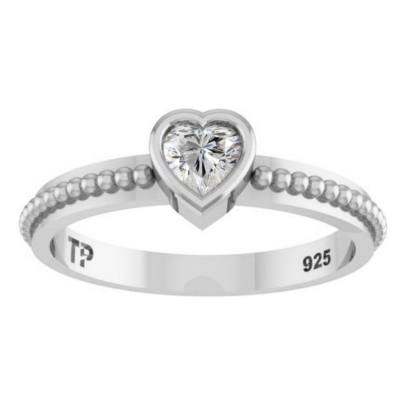 Anel De Pura Prata 925 Solitário Coração Zirconia- Exclusivo