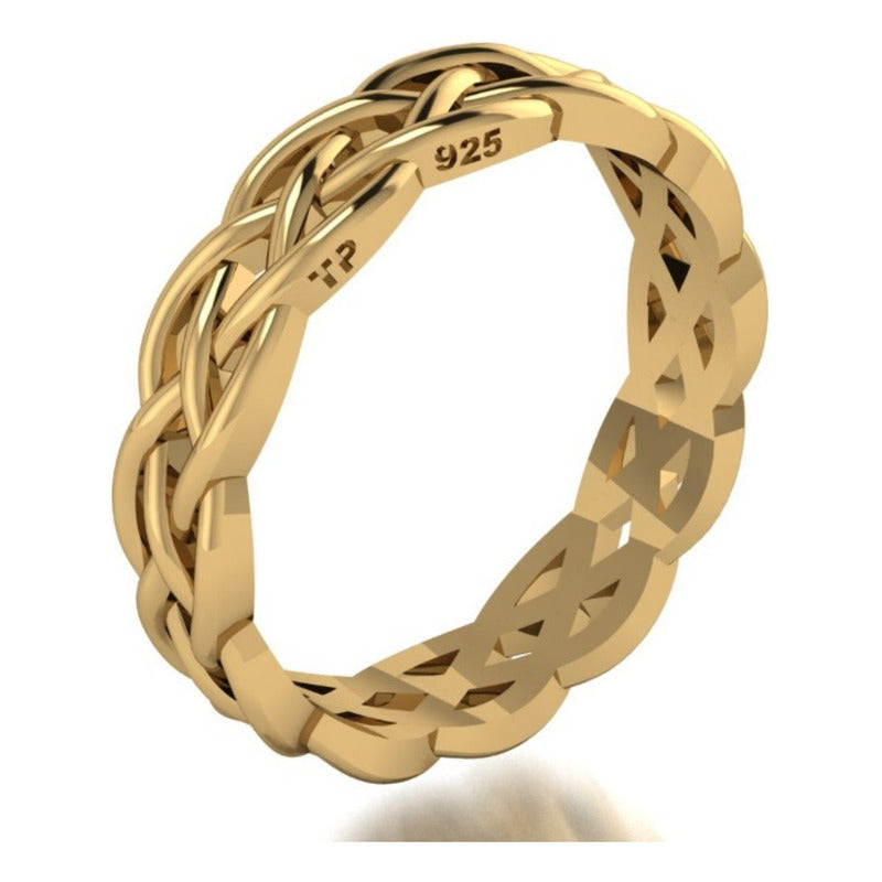 Anillo celta trenzado infinito de plata 925 bañado en oro de 18 quilates