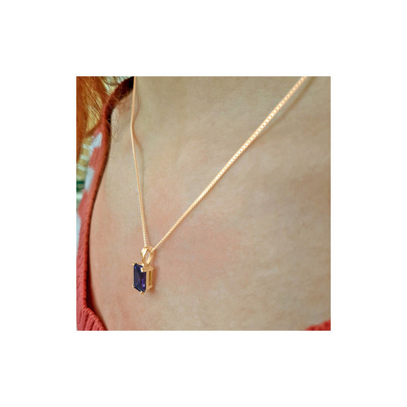 Pingente Retangular Prata 925 Dourada 18k - Ametista