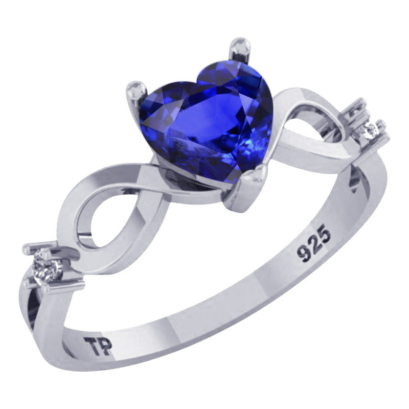 Anel Prata 925 Infinito Amor Coração - Safira Azul