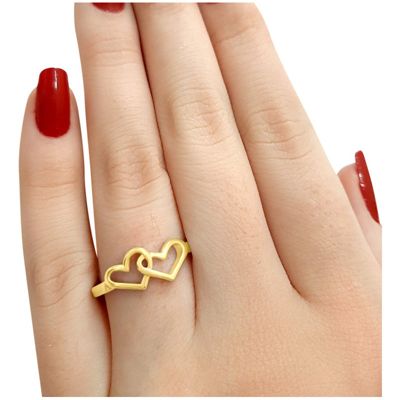 Anel Eterno Amor Em Pura Prata 925 Dourada 18k - Exclusivo