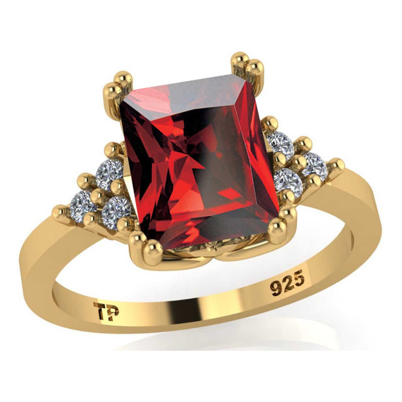 Anel Vintage Clássico Prata 925 Dourada 18k Granada