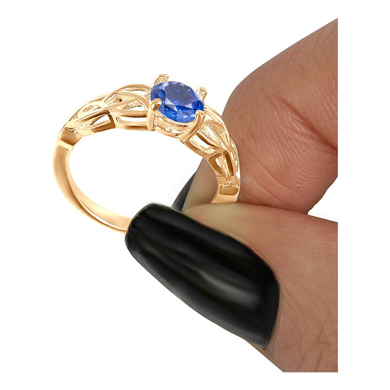Anel Solitário Celta Knot Prata 925 Dourada 18k - Safira