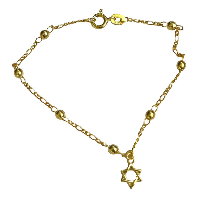 Pulseira Prata 925 Prata Dourada 18k Bol 3mm - Estrela David