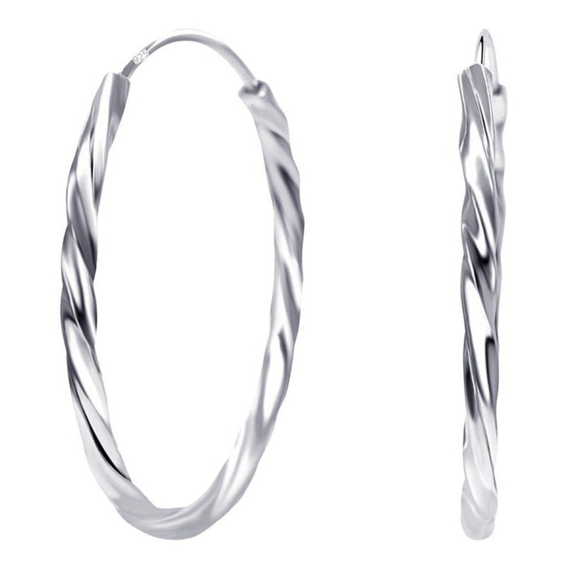 Kit Anel E Argola Pura Prata 925 Solitário Torcido - 18mm