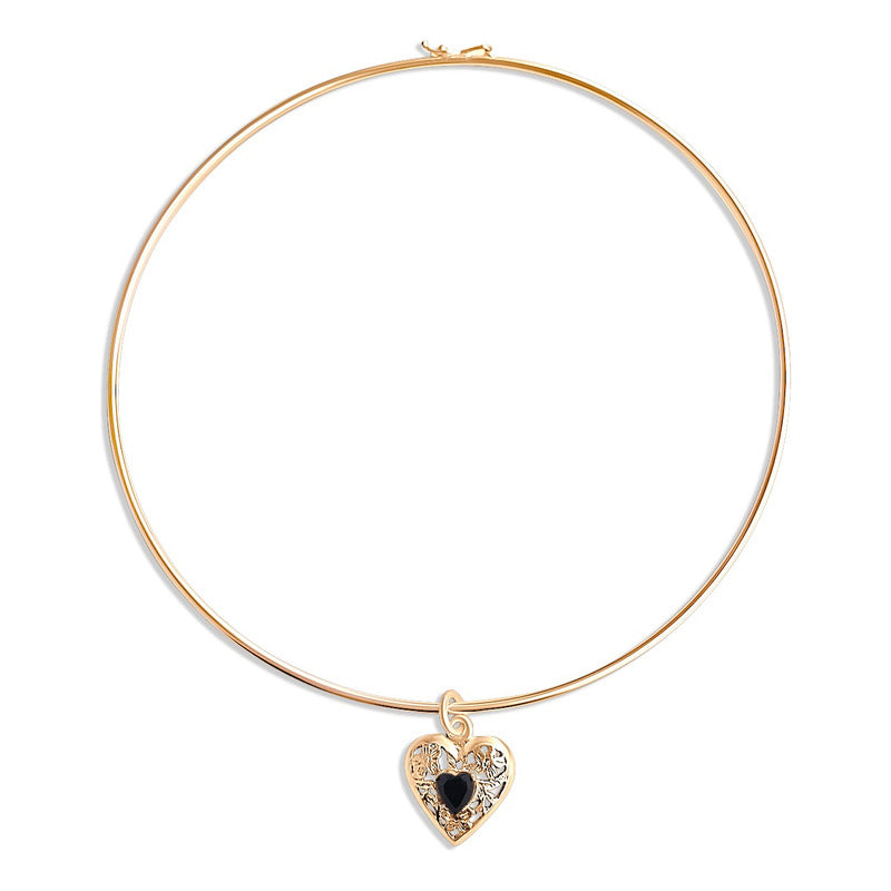 Colar Choker Coração Prata 925 Dourada 18k - Black Ônix